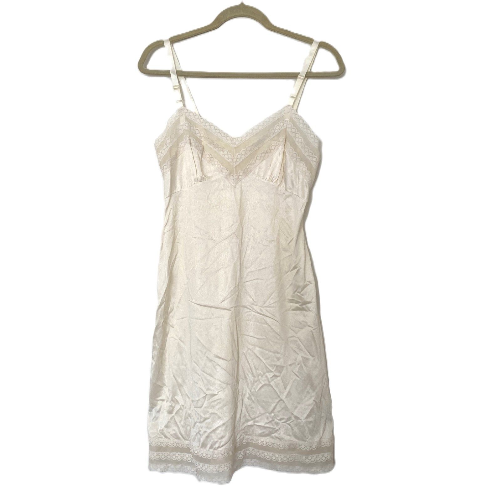 Vtg Made Nylon Full Slip Lingerie Dress Ivory Lace Sissy Retro Nightie No Sz Tag